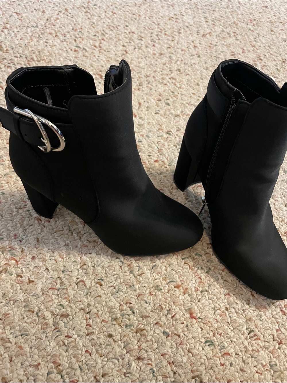 Unisa Black Heeled Ankle Boots with Silver Buckle